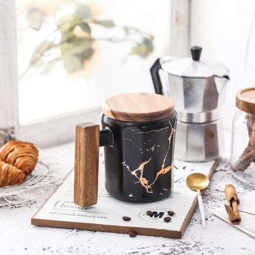 High-quality personalized Bailiwang series creative wooden handle wooden lid ceramic Cup Office Cup lovers Cup milk Cup