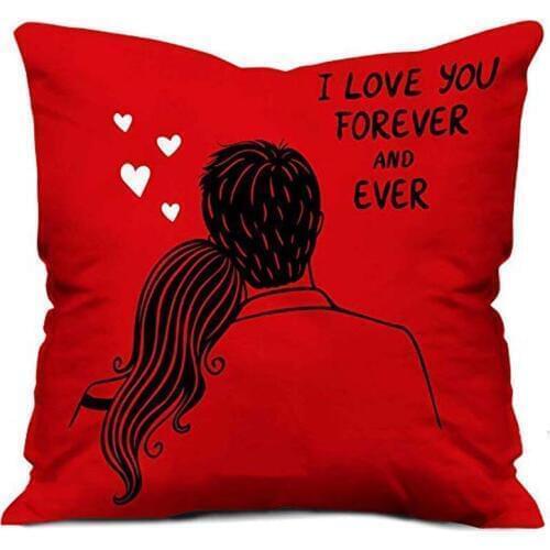I Love You Forever & Ever Quote Romantic Couple Gazing at The Sky Red Cushion Throw Pillow Cover 18 x 18 inch