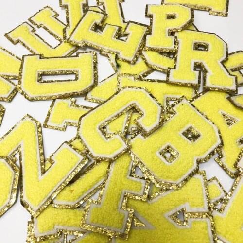 Yellow Color Chenille Letters Patches Towel Embroidery Rainbow Gritt Alphabet Iron on Sticker I Love You Clothing DIY Accessory