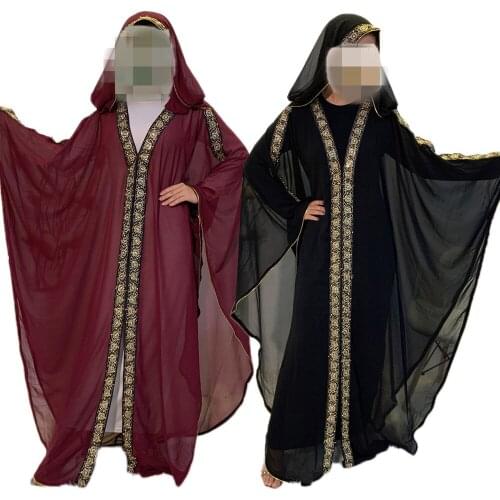 Kaftan Abaya Muslim Sequins Bead Hooded Long Dress Women Luxury Chiffon Maxi Robe Ramadan Eid Islamic Party Gown Middle East New
