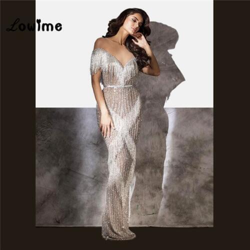 Beading Tassel Arabic Evening Dress Dubai Turkish Women Party Gown Custom Made Vestido De Festa Illusion Floor Length Prom Dress