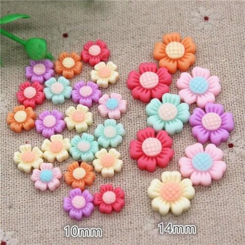 10mm/14mm Mix Colors Resin Flower Sunflower Flatback Cabochon DIY Jewelry Phone Craft Decoration