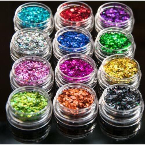 12 Boxes Nail Art Glitter 1 MM Holographic Glitter/sequins/ nail art/ crafts/ Hexogon shaped spangles glitter