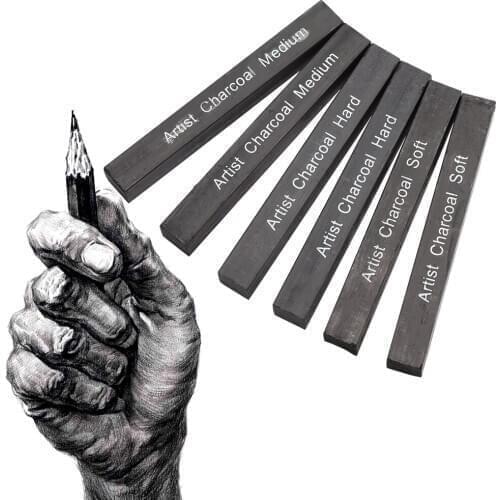 12Pcs Compressed Charcoal Sticks Black Square Soft/Medium/Hard Graphite Drawing Pencil Art Suppl