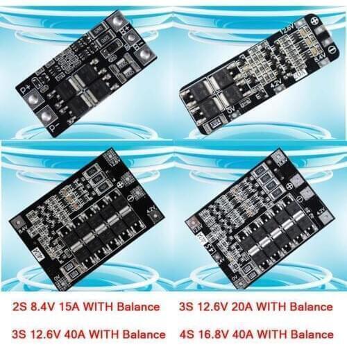 2S 3S 4S 3.7V 18650 Lithium Li-ion Battery Protection Board Balance Lipo 12.6V 16.8V 15A/20A/40A BMS for drill / Starter motor