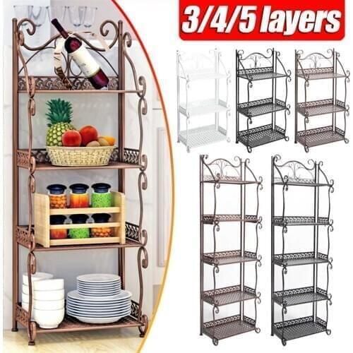 3 Colors Nordic Style 3/4/5 Tiers Folding Iron Kitchen Organizer Multi-use Bathroom Bedroom Rack Standing Book Shelf Home Decor