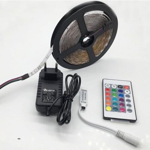 5m 10m 15m 20m SMD 2835 RGB LED Strip light flexible led tape diode ribbon waterproof 220V 24key controller DC 12V adapter set