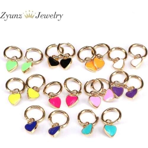 5 Pairs, Love Cute Heart Enameled Hoop Earrings Small Dainty Earrings Drops Gold Circle Minimalist Earrings