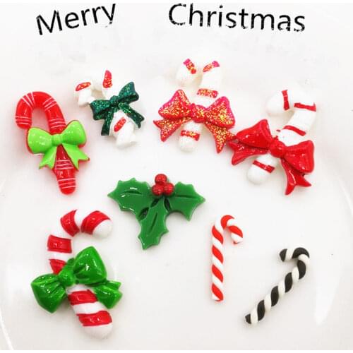 5pcs Glitter Resin Cane Christmas Party Decoration Toy Mobile Phone Case Stationery Case DIY Decor Slime Clay Toys Acessories