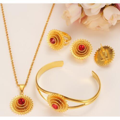 Bangrui Mustafa Kemal Ataturk Coin Set Jewelry Necklace/Earrings/Ring Gold Color Ethiopia Bridal Wedding Eritrea