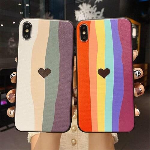 Love Heart Striped Rainbow Phone Case for Iphone 12 Mini 11 Pro XS Max X XR 8 7 Plus SE 2020 Silicone Soft TPU Back Cover