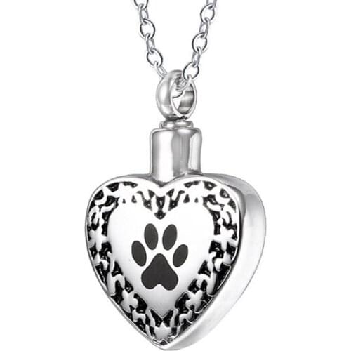 Custom Ashes Necklaces Stainless Steel Cat/Dog Paw print Vintage Flower Pattern Heart Cremation Jewelry Urn Necklace