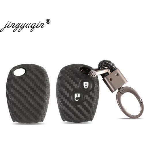 Jingyuqin Carbon Silicone Car Key Case Cover 2 Buttons For Renault Kangoo DACIA Scenic Megane Sandero Captur Twingo Modus