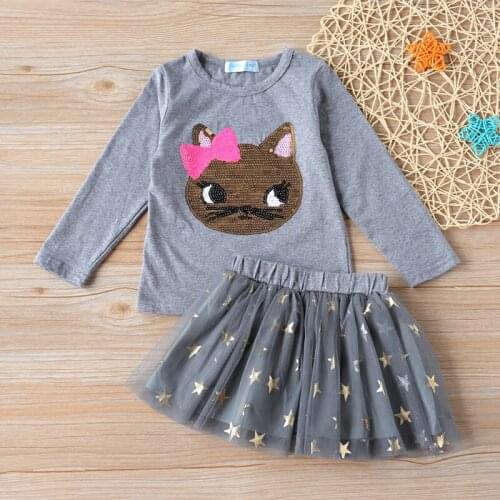 Children Clothing Set Girls Clothes Cartoon Long Sleeve+Stars Skirt 2Pc Suit Baby Girl Set Cute Princess Skirt