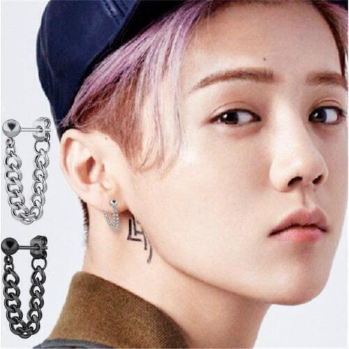 KPOP DNA Korean New Drop earrings 2018 brincos earing fashion earring stainless steel male earrings for men black punk jewellery