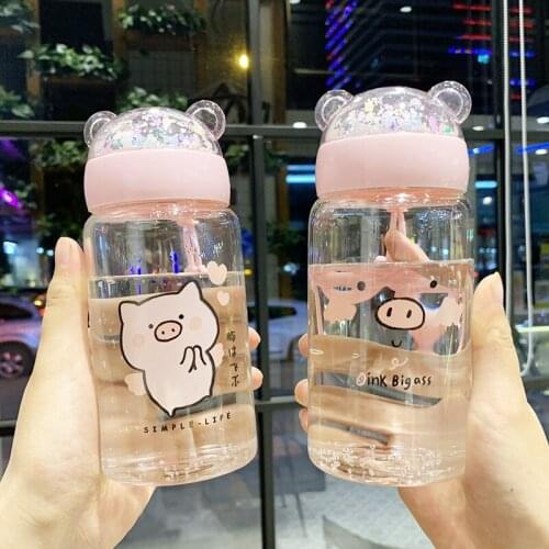 Creative Bottle Star Pig Ins Glass Mug Girlfriend Cute Cartoon Pink Cup Handle Portable Milk Coffee Afternoon Cup Brithday Gift