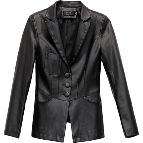 2020 New Women Elegant Leather Blazers and Jackets Plus Size Solid Soft Sheepskin Leather Coat Female PU Jacket Womens Costumes