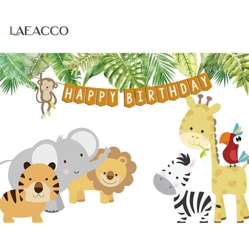 Laeacco Safari Animal Newborn Baby 1st Birthday Party Photo Backdrop Jungle Forest Baby Shower Photocall Background Photo Studio