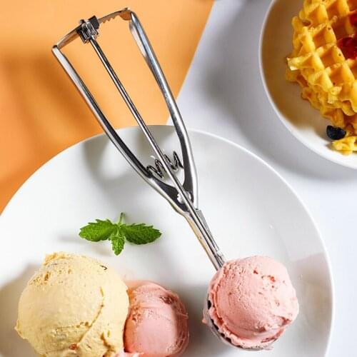 Ice Cream Scoop Stainless Steel with Trigger Cookie Spoon Frozen Cooking Tools Ice Cream Watermelon Jelly Yogurt Decorating Tool