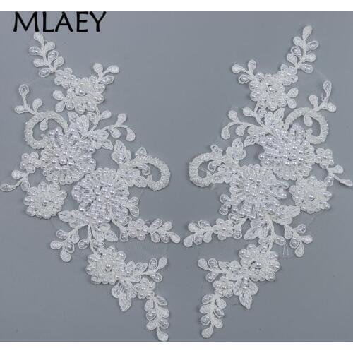 MLAEY 1pairs Alencon Embroidered Lace Trim Neckline Fabric Lace Ribbon,Wedding Dress Collar Lace For Sewing Supplies Crafts