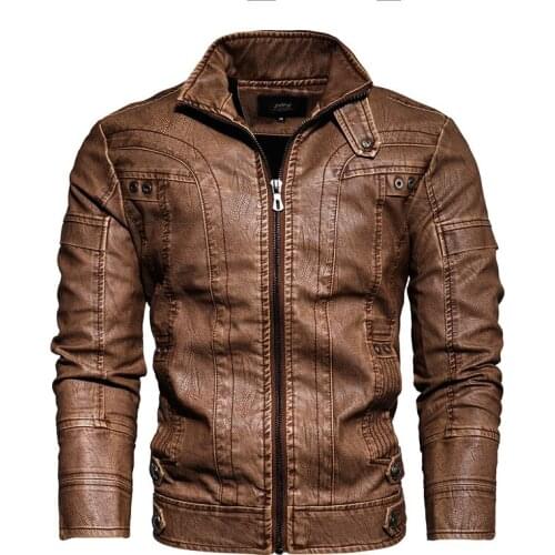 New Leather Motorcycle Jacket Men High Quality Artificial Leather PU Jacket Men Casual Stand Collar Long Sleeve Men Jackets