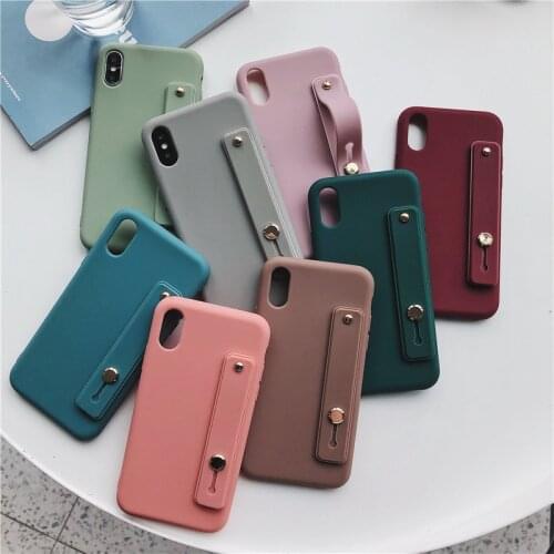 Soft Silicone Phone Holder Case For iphone XR X Xs 12 Mini 11 Pro Max Case For iphone 7 8 6 6S Plus Wrist Strap Back Cover