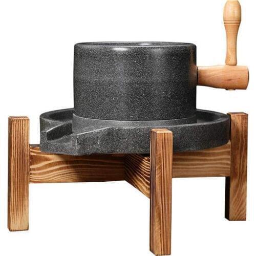 Natural Smooth Handmade Granite Mill/Grinder with Wooden Stand Used for Food, Grains, Spices