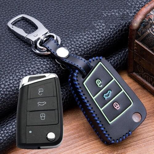 New Leather Key Bag Car Key Cover Case For VW Golf 7 mk7 Skoda Octavia A7 Polo Portection Car Accessories Keychain Ring