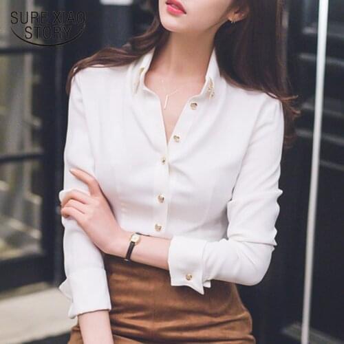 Autumn 2020 New Korean Office Lady Elegant Slim Tops Casual Simple White Shirt Women Vogor Sean Women Blouse Camisas Mujer 12300