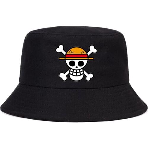 One Piece Bucket Hat Panama Cap The Pirate King Anime Luffy Harajuku Women Men Cotton Outdoor Sunscreen Wide Brim Hats Caps