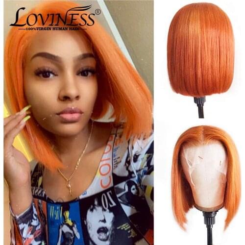 Orange Bob Wig 180% Density Glueless 13x4 Lace Front Human Hair Wigs Straight Pre Plucked Free Part Lace Frontal Short Bob Wigs