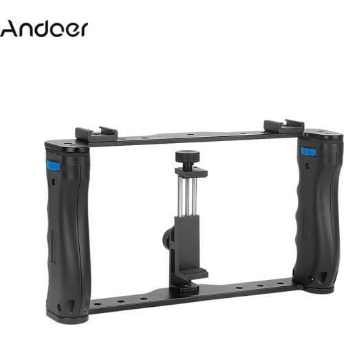 Andoer Professional Dual Handheld Smartphone Photographic Bracket Holder Cage Rig DIY Phone Video Stabilizer for Smartphones