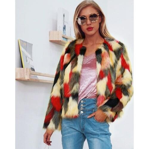 Fluffy Faux Fur Jacket Women short Top Especially Female Winter Warm Fashion Europe America High Quality Russian Cool Street
