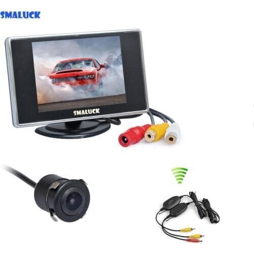 SMALUCK Wireless 3.5" TFT LCD Car Monitor Waterproof Rear View Car Camera Reversing Camera Parking Assistance System Kit