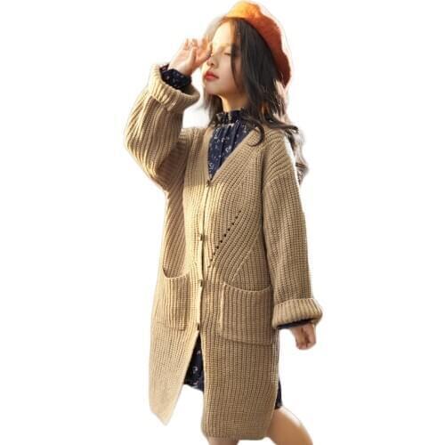 Autumn Cardigan Sweater Coat Girl Long Solid Sweater Teenage Girl Knitted Jumper Coat Streetwear Graceful Jumper Coat