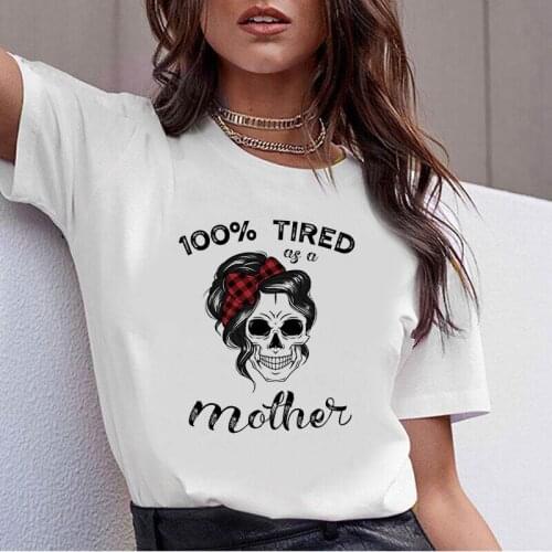 Womens summer skull print T-shirt Mama Funny Short Sleeve Tshirt Female Clothes women Fashion Soft Casual White T shirts Tops
