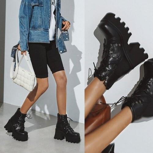 Women shoes 2021 winter platform boots gothic wedges womens platform heels goth shoes Motorcycle boots high heels sexy 44