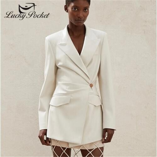 2020 Women Autumn New White Leather Blazers High Quality Female Winter Brand Casual Coat Ladies Black Jacket Single Suits ZM52