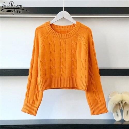 Autumn 2021 Solid Color Womens Pullover Long Sleeve Womens Kintted Jumper New Korean Style Twist Short Sweater 11957