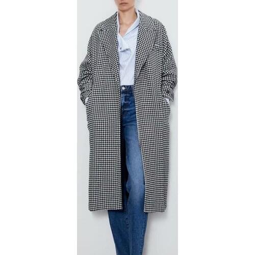 Bella Philosophy NEW Long Sleeve Wool Blends Vintage Plaid Female Sashes Loose Long Coat Casual Street Turn-Down Collar Outwear