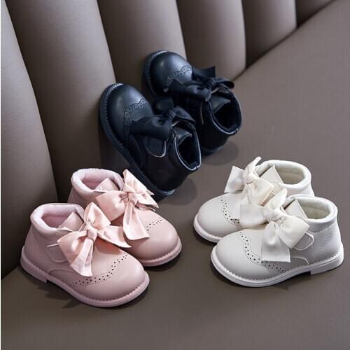 2020 Winter New Girls Cotton Boots Martin Boots Bow Princess Boots Short Boots Baby Shoes