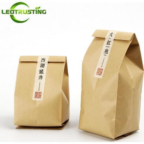 Leotrusting 100pcs Kraft Paper Side Gussets Bag Take-out Snack Cookie Tea Packaging Paper Storage Bag Open Top Heat Sealing Bag