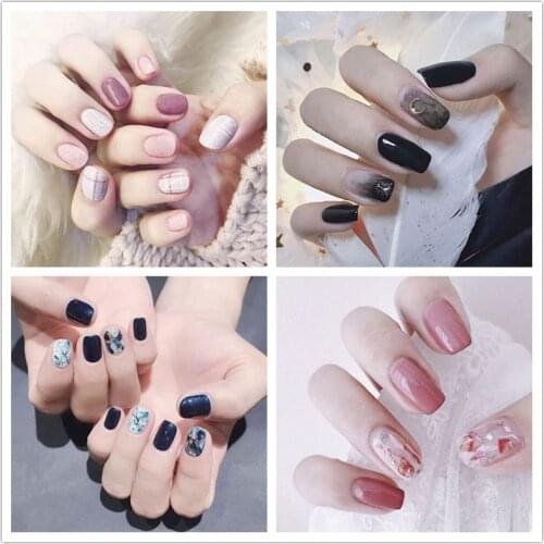 14tips/sheet Nail Stickers Strips Plain Nail Art Decorations Heart Designs Glitter Powder Manicure Tips