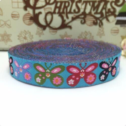 2014 NEW 4 colors wholesale 5/8 '(16 mmx10yards) Polyester Woven Jacquard Ribbon with colorful butterfly