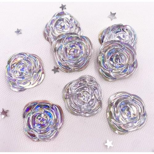 AB Resin 20mm White Rose Flower Gems Flatback Stone Clothing Applique Wedding DIY Scrapbook Crafts SF070