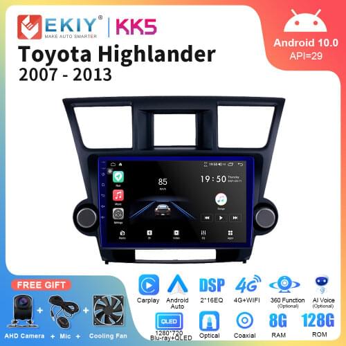 EKIY 10" Android 10 6G 128G Car Radio For Toyota Highlander 2007 - 2013 Navigation GPS Multimedia Video Player Stereo Head Unit