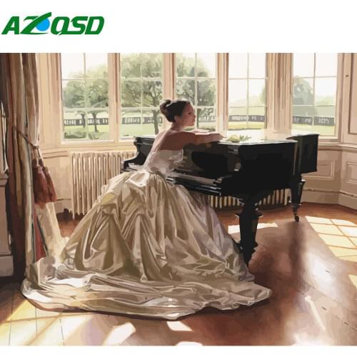 AZQSD Oil Painting By Numbers Girl Piano Painting By Numbers Portrait Home Decoration Gift Diy Hand Paint Kit Canvas