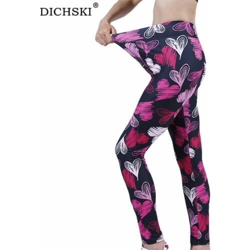 DICHSKI Women Gym Yoga Pants Sports Colorful Love Printed Stretchy High Waist Athletic Exercise Fitness Breathable Activewear