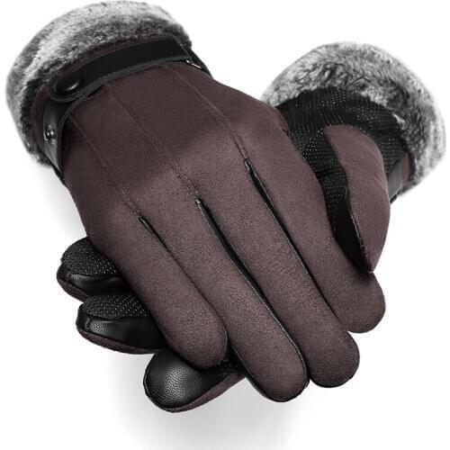 Black Mens Gloves Suede Touch Screen Warm Autumn Winter Gloves for Male Outdoor Travel Sport Skiing Hiking Gloves Coffee