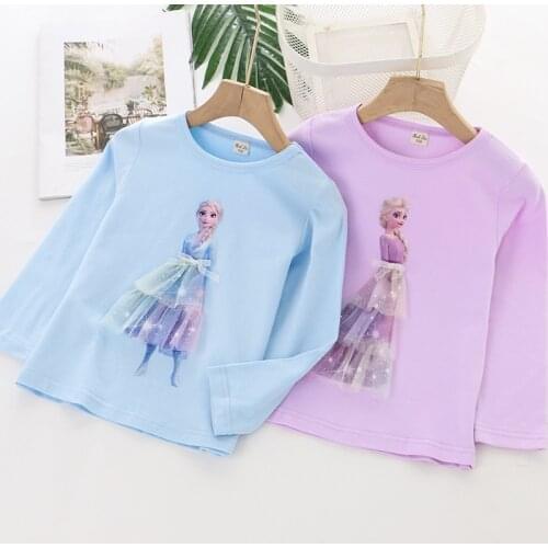 2021 Disney childrens clothing spring new princess Aisha girls long-sleeved bottoming shirt 3-8 years old girls wear outer tops